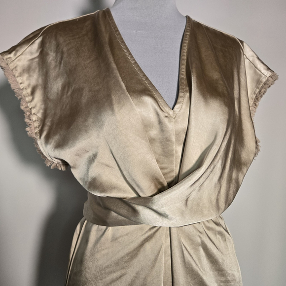 Hem & Thread Champagne Satin Wrap Midi Dress Small NWT Party Wedding Cocktail - Picture 6 of 8